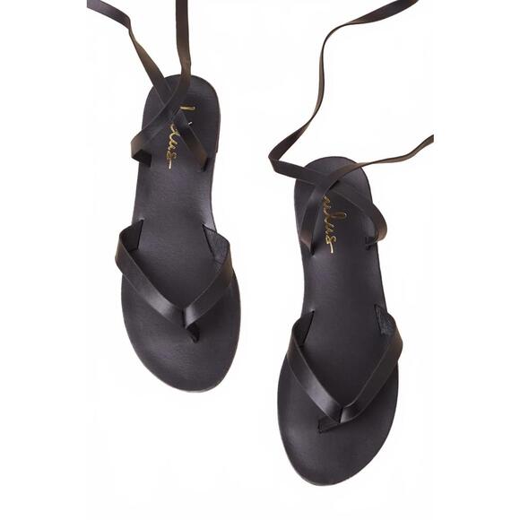 Lulus Maire Black Lace-Up Flat Thong Sandals - 5 NWB - Picture 1 of 11